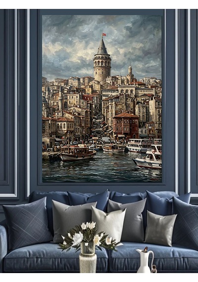 Denizden Galata Kulesi Ve İstanbul Dekoratif Kanvas - Mdf Ahşap Tablo