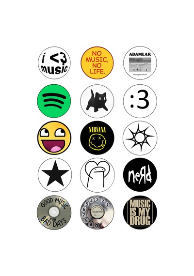 Müzik Ve Pop Kültür Temalı Rozet Seti Eğlenceli Tasarım Rozetler 15 Li Set Çok Renkli