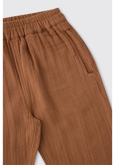 Panço Erkek Çocuk Beli Lastikli Müslin Kahve Pantolon Kahverengi