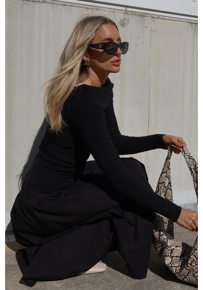 Madmext Siyah Madonna Yaka Uzun Kollu Triko Kazak Mg2184 Siyah