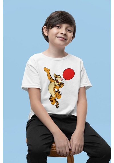 Sevbano Unisex Winnie The Pooh Tiger Baskılı Çizgi Film Çocuk Tişört 1-1 Beyaz