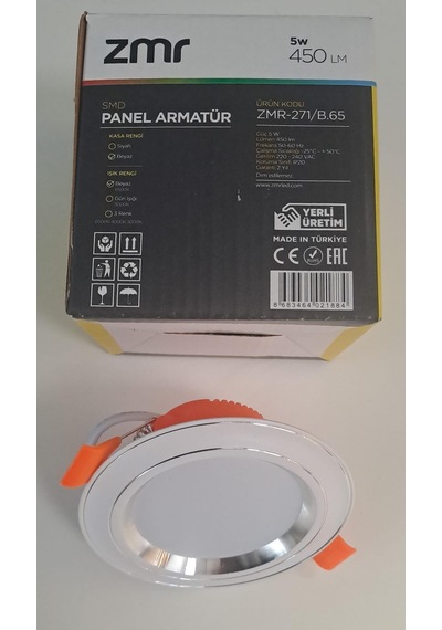 Zmr 5 Watt Smd Led Spot Krom Çizgi Beyaz Kasa Beyaz Işık 450lm 6500k