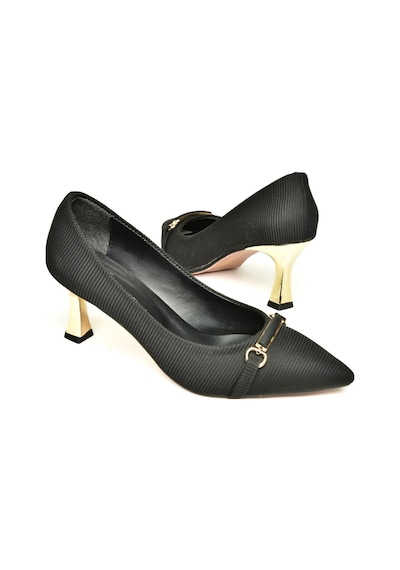Fox Shoes U676037404 Siyah Kumaş Kalın Topuklu Kadın Ayakkabı Siyah