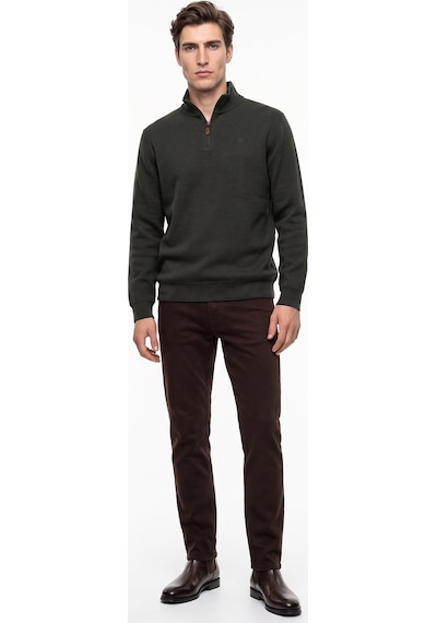 Mustang Haki Erkek Fermuarlı Basic Nakışlı Sweatshirt M6wm-swt1591