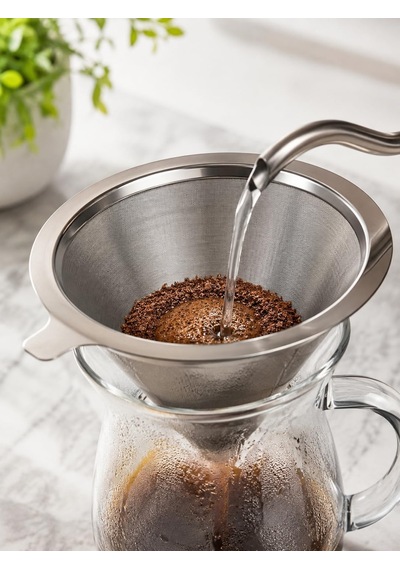 Yeniden Kullanılabilir Paslanmaz Çelik Pour Over Kahve Filtresi Kağıtsız Konik Demleme Süzgeci Genel