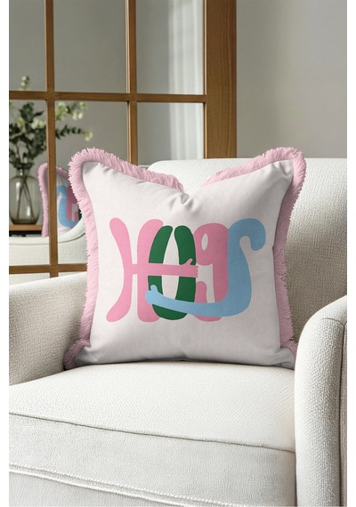 Sarılan Kollar Yazılı Pop Art Saçaklı Yastık Kılıfı - Soyut Figürlü Pembe Püsküllü Kırlent Kılıfı Serin Esinti Saten Sarılan Kollar Yazılı Pop Art Saçaklı Yastık Kılıfı - Soyut Figürlü Pembe Püsküllü Kırlent Kılıfı Serin Esinti Saten