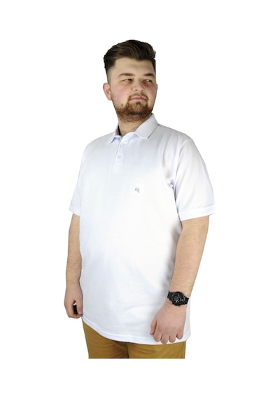 Mode Xl Battal Beden Erkek Tshirt Polo Yaka Nakışlı Klasik Pike 20553 Beyaz 001