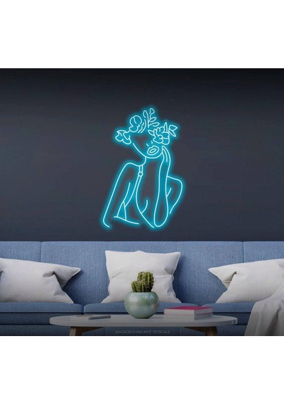 Aesthetic Çiçekli Kadın Figürlü Neon Tabela Turkuaz