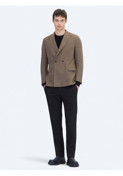 Kip Kahverengi Modern Fit Yün Karışımlı Ceket Kahverengi