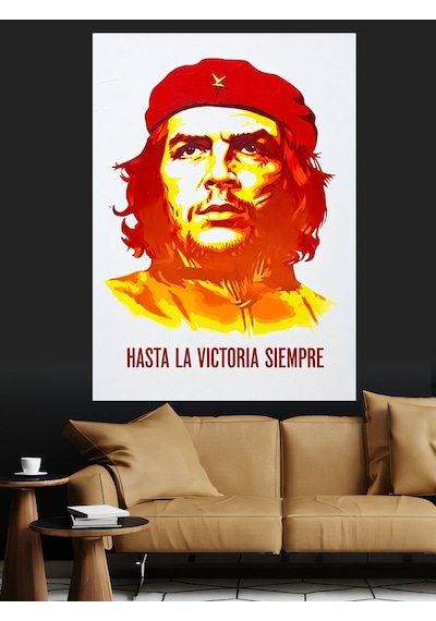 Che Guevara Renkli Portre Dekoratif Kanvas - Mdf Ahşap Tablo