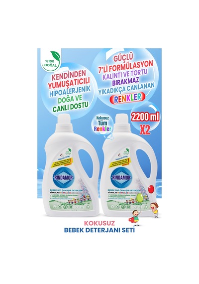 % 100 Doğal Bitkisel Kokusuz Bebek Sıvı Çamaşır Deterjanı Seti-kendinden Yumuşatıcılı 2200 ML