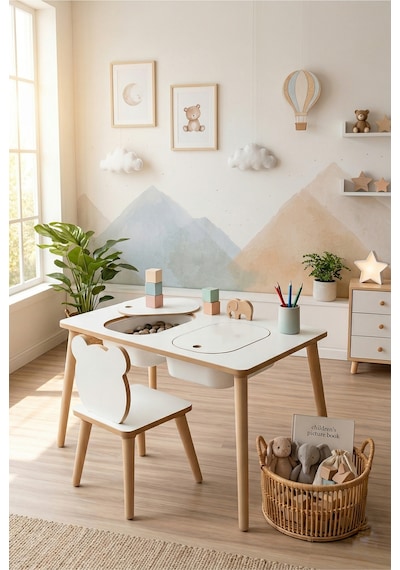 Montessori Çocuk Masası-oyun Masası-aktivite Masası-etkinlik Masası Takımı 1 Panda Sandalye Beyaz Montessori Çocuk Masası-oyun Masası-aktivite Masası-etkinlik Masası Takımı 1 Panda Sandalye Beyaz