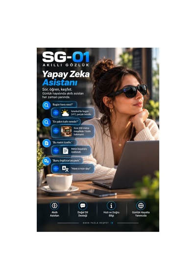 Sg01 8 Mp Kameralı Akıllı Gözlük 1080p Video Kayıt Wifi Bluetooth Yapay Zeka Aı Çeviri