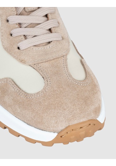 Cabani Hakiki Deri Bej Kahverengi Detaylı Kadın Sneaker Ayakkabı