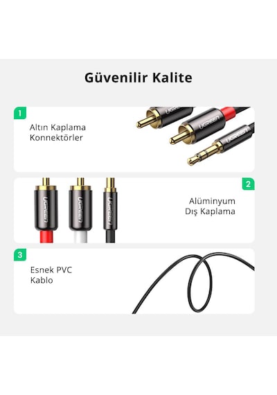 Ugreen Rca 3.5mm Aux Ses Kablosu, 1 Metre, 10749