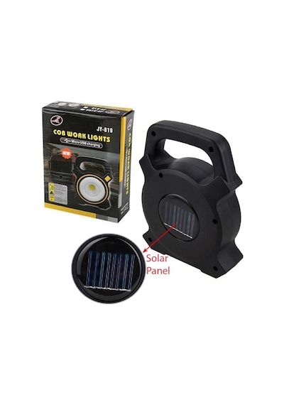 Powermaster Jy-819a Cob Ve Angel Led'li 3 Modlu Solar + Usb Şarjlı Çalışma Lambası Siyah
