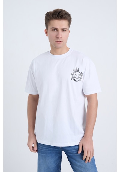 Velvoria Unisex Oversize Streetwear Baskılı Beyaz Renk T-shirt