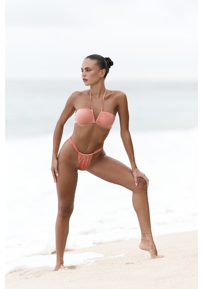 Mai Collection Mai Studios Co. Bunga Bağlamalı Büzgü Detay Bikini Üstü - Somon Somon