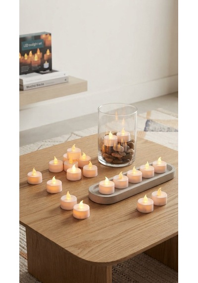 4'lü Pilli Led Tealight Mum Seti - Sıcak Sarı Işık - Piller Dahildir - Dekoratif Yalancı Mum