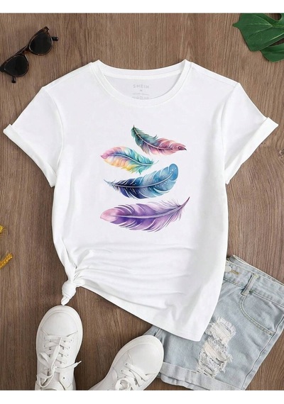 Flood Of Style Kadın Beyaz Şans Tüyü Baskılı Oversize