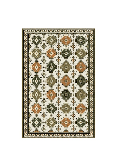 Kartela Halı Afgan Türkmen Desenli Otantik Halı Zeytin Kaymaz Taban Makinede Yıkanabilir 100x150 Cm