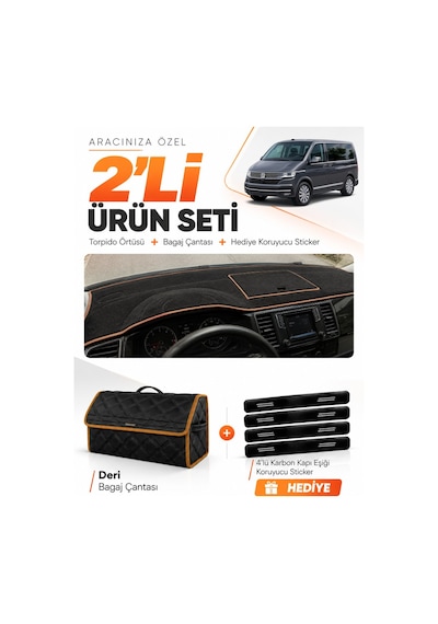 Volkswagen Transporter T6 Kapaklı 2015-2020 Uyumlu Torpido Örtüsü Deri Çanta - Siyah Kahverengi