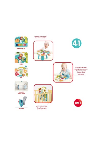 Walker Baby Piyanolu 4in1 Turkuaz Bebek Yürüteci