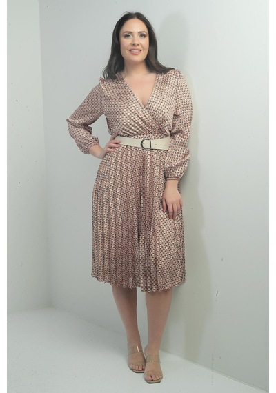 By Saygı Kadın Kruvaze Yaka Beli Kemerli Astarlı Desenli Pileli Midi Saten B.b Elbise-40334 Oranj By Saygı Kadın Kruvaze Yaka Beli Kemerli Astarlı Desenli Pileli Midi Saten B.b Elbise-40334 Oranj