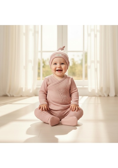Ürünya Kız Bebek Şapkalı 3'lü Takım Pembe