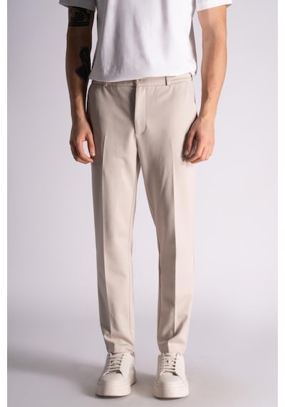 Beli Yarım Lastikli Slim Fit Chino Crop Erkek Pantolon - Açık Bej