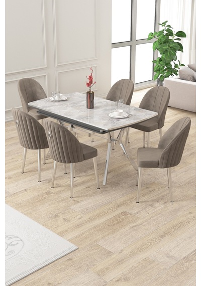 Canisa Sim Serisi 89x150 Açılabilir Lak Panel Rampla Gri Krom Ayak Masa Takımı Ve 6 Cappucino Sandalye Masa Rampla Gri Sandalye Cappucino Krom Ayak Canisa Sim Serisi 89x150 Açılabilir Lak Panel Rampla Gri Krom Ayak Masa Takımı Ve 6 Cappucino Sandalye Masa Rampla Gri Sandalye Cappucino Krom Ayak