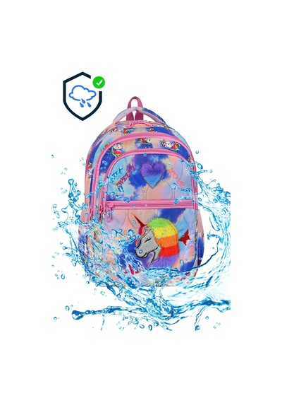 Unicorn Desenli 3 Lü Ortopedik Kız Okul Çantası Seti Okul Çantası+beslenme Çantası+kalemlik Koyu Purple