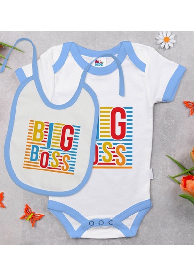 Bk Kids Big Boss Tasarımlı Mavi Bebek Body Zıbın Ve Mama Önlüğü H Çok Renkli