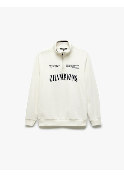 Koton Yarım Fermuarlı İşlemeli Uzun Kollu Sweatshirt Beyaz 5sam70033mk Beyaz
