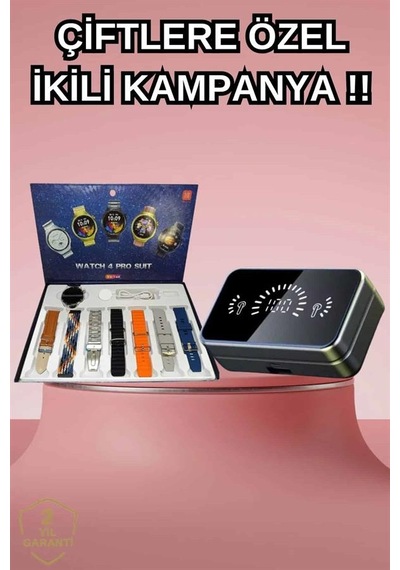 Powerbank Aynalı Bluetooth Kulaklık Ve Akıllı Saat Seti Anc Özelliği Dokunamatik