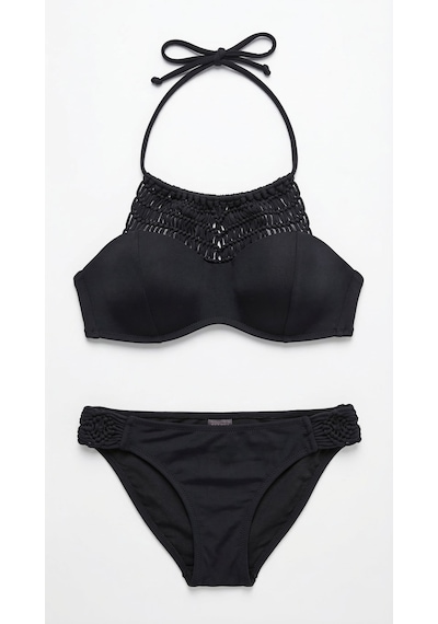 Zi Siyah Dar Kalıp Makrome Içi Boş Kap Bikini Siyah