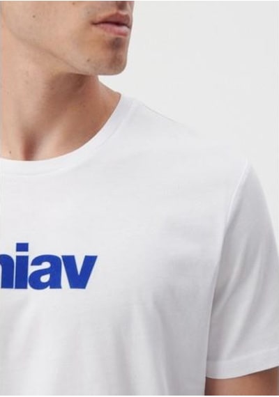 Mavi Miav Baskılı Tişört Beyaz