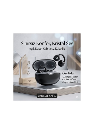 Klipsli Kablosuz Kulaklık Açık Tasarım, Bluetooth 5.4, Enc Gürültü Engelleme Siyah - 874690435