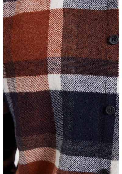 Tudors Erkek Slim Fit Dar Kesim Kareli Kışlık Oduncu Gömlek-42353 Kahverengi