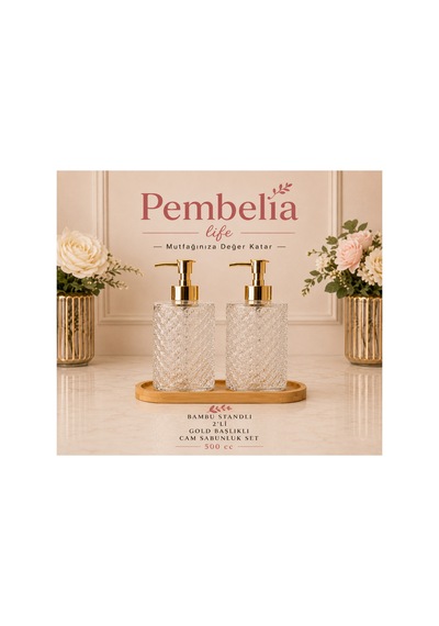 Bambu Standlı 2 Li Gold Başlıklı Kristal Cam Sabunluk Set Sarı 719143460 Sarı