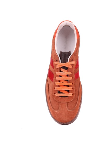 Shoetyle - Kiremit Rengi Hakiki Süet Bağcıklı Erkek Sneaker 666-1077-1234 Kiremit