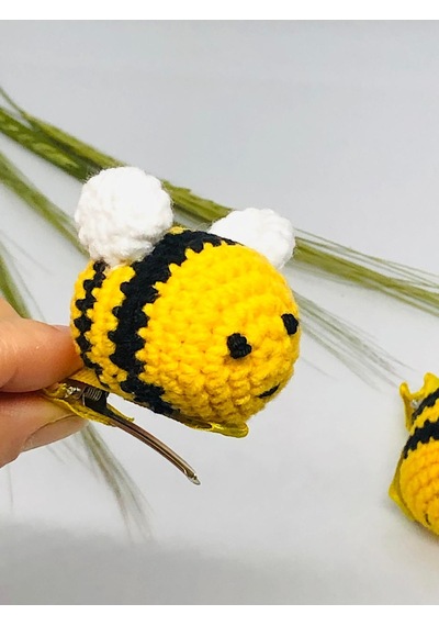 Arı Amigurumi 2li Kıskaç Toka, Örgü Saç Tokası, Saç Aksesuarı Sarı