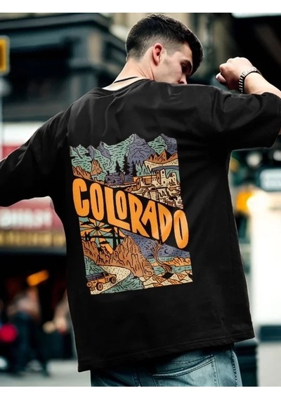 Erkek Tişört Baskılı Oversize Kısa Kol T-shirt - Siyah