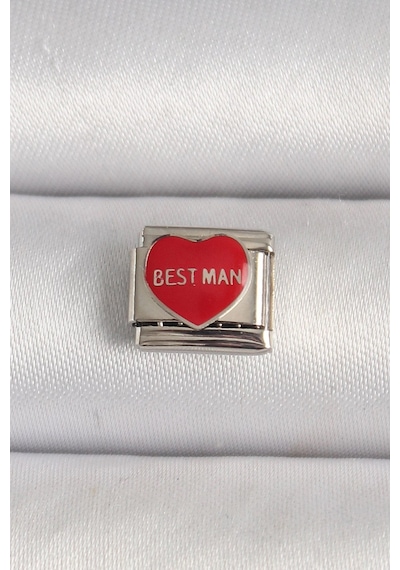 Mey İthalat 316l Çelik Gümüş Renk 'best Man' Yazılı Kırmızı Kalp İşlemeli Nomination Charm Diğer
