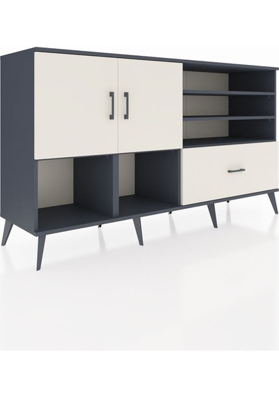 Hyperion Konsol 7 Raflı Tek Çekmeceli 2 Kapaklı 176x44x99 Antrasi Antrasit-aytaşı Hyperion Konsol 7 Raflı Tek Çekmeceli 2 Kapaklı 176x44x99 Antrasi Antrasit-aytaşı