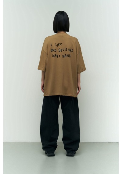 Mai Studios Co. I Like Mama Açık Haki Oversize T-shirt Haki