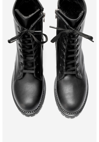 Luvi Shoes Barrel Siyah Cilt Bağcıklı Fermuarlı Kadın Postal Bot