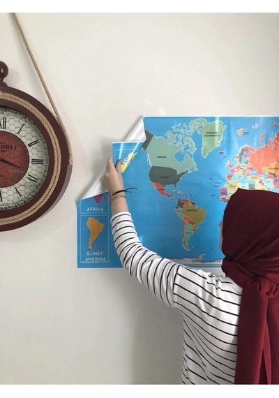 Dekoratif Tablo Eğitici Türkiye Ve Dünya Haritası Set Çocuk Duvar Yazı Tahtası Kağıt Tahta 118x56 Cm Diğer