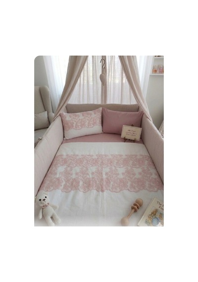 Dantelli Bebek Nevresim Takımı Pudra 100x150 Cm Pembe - 862907804 Pembe