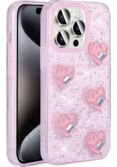 Apple Uyumlu iPhone 15 Pro Max Kılıf Airbagli Simli Arka Yüzey Zore Işıltı Silikon Kapak Pembe